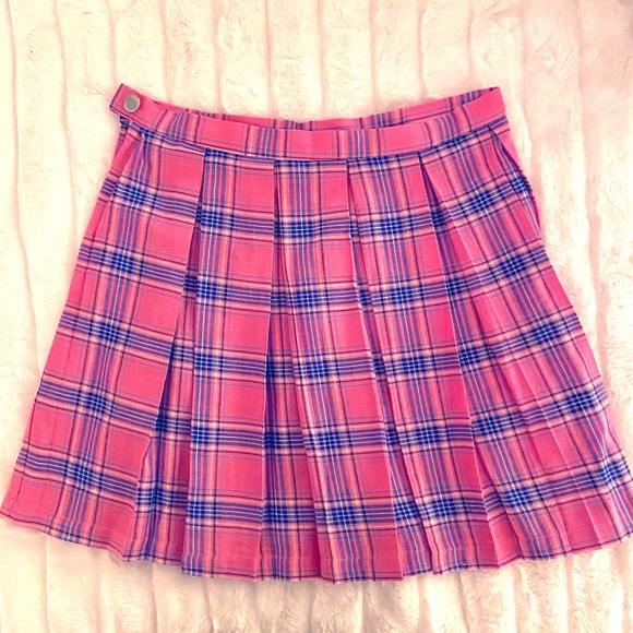 Dolls Kill Dresses & Skirts - Sugar Thrillz Pink and Purple Pleated Plaid Skirt